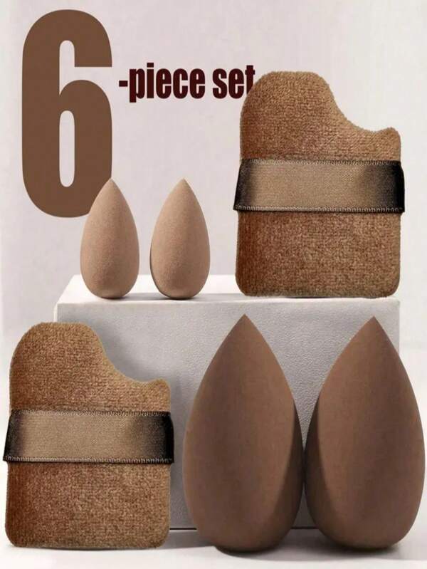 6pcs Makeup Sponge & Powder Puff Duo - Super Soft Fluffy Applicators For Liquid/Loose Powder,Travel-Friendly Cosmetic Tools, Beauty Application Essentials