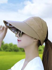 1 pieza Sombrero de verano para mujer, nuevo estilo coreano con patrón aleatorio para uso al aire libre, sombrero plegable de protección solar - proteccion solar - Ver 11