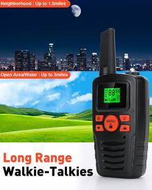 Walkie Talkies Long Range For Adult Kids, 2 Way Radios With FRS 22 Channels, LED Flashlight, LCD Display, 10 Calling Tones, VOX For Family Business Hiking Camping 2 Pack - màu đen - Xem 3