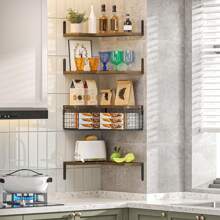 Wandregal, Eckregale, mit 4 Ebenen, L-förmiges Eckregal, Schweberegal, Bücherregal, Hängeregal, Holzregal, für Badezimmer, Küche, Schlafzimmer, Heimdekoration, Waschküche, Wohnzimmer, Dunkelbraun