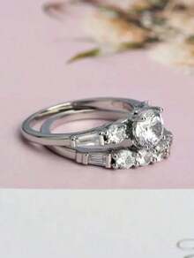 Set de 2 anillos con circonita cúbica elegante para mujer, joyería para San Valentín, boda, aniversario, fiesta