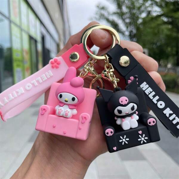 Sanrio 1 peça Sanrio Kuromi figura sentada chaveiro, boneca de pelúcia mochila pingente, chaveiro de carro, pingente de bolsa de casal