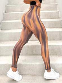 1pc Women's High Waist Yoga Pants With Aurora Tie Dye Pattern, Squat-Proof Activewear Leggings For Running, Hiking, Gym, Butt Lifting, Rainbow Colors