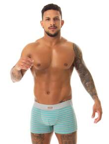 Kit com 5 Cuecas Box Boxer Adulto Masculina Confortável Não Enrola nas Pernas Básico Listrada Cintura Média. - Multicolorido - Visão 4