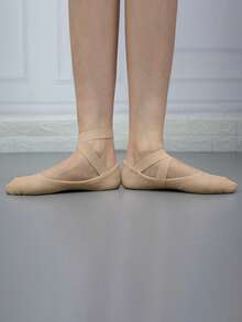 Wuyuan 浅粉色四向弹力帆布芭蕾舞鞋，带衬里，单松紧带，三种穿着方式，无拉绳设计