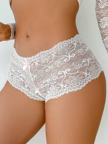 女士性感蕾丝内裤，纯白色开裆无缝内裤，蝴蝶装饰，为亲密情侣外出营造浪漫氛围 - 白色 - 查看 4