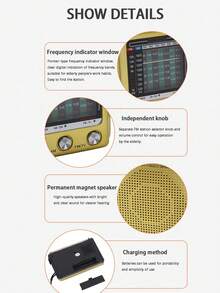 便携式 AM/FM 收音机，全频段收音机，单声道，数字处理芯片，电池供电，超长续航，带闹钟和睡眠功能，复古全频段收音机 - 均碼 - 查看 4