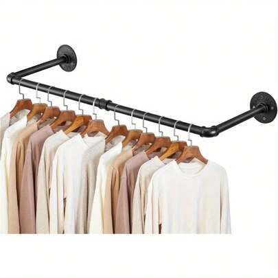 Wall Mounted Clothes Rail Heavy Duty Industrial Pipe Garment Bar, Vintage Retro Style Towel Holder Rack & Wardrobe Hanging Rod For Bedroom Or Laundry Room (White)