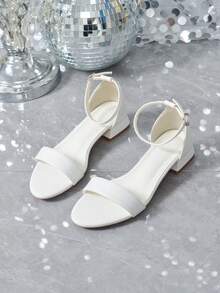 Sandalias de mujer de tacón bajo elegantes, nuevas sandalias de moda con correa blanca y hebilla, punta redonda, tacón grueso cómodo para damas, 3CM, versátiles para boda, fiesta y novia, tallas grandes 41-44, sandalias de tacón bajo clásicas de ajuste ancho para estudiantes - Blanco - Ver 8