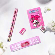 Sanrio 6pcs/8pcs/14pcs/1Set Hello Kittys Cartoon Ruler Pencil Sharpener Eraser Notebook Set Creative Drawing Office Supplies Kitty Cat Stationery Kit Gifts (Some Parts May Be Random)(The Package Design Is Random)