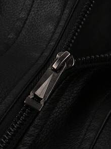 LEDUNTINO Men's Fashion Zipper Casual Outdoor Motorcycle Leather Jacket, Sports Style, Solid Color, Bomber Jacket, Men's Spring/Autumn Stand Collar, Motorcycle Windbreaker Leather Jacket, Versatile, Suitable For Outdoor And Commuting, Ideal Gift For Boyfriend Or Husband, Thermal Lined, Winter Style - Black - View 5