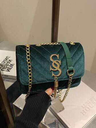 2024新款时尚韩版个性压花水钻字母休闲单肩包简约斜挎包斜挎包