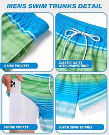 Bañador de hombre con forro de compresión, pantalón corto de baño de 5 pulgadas de entrepierna para hombres - Línea Azul - Ver 5