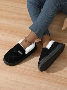 女士新款厚底保暖拖鞋，室内防滑毛绒情侣休闲拖鞋，适合居家和孕妇，秋冬季 - 黑色 - 查看 5