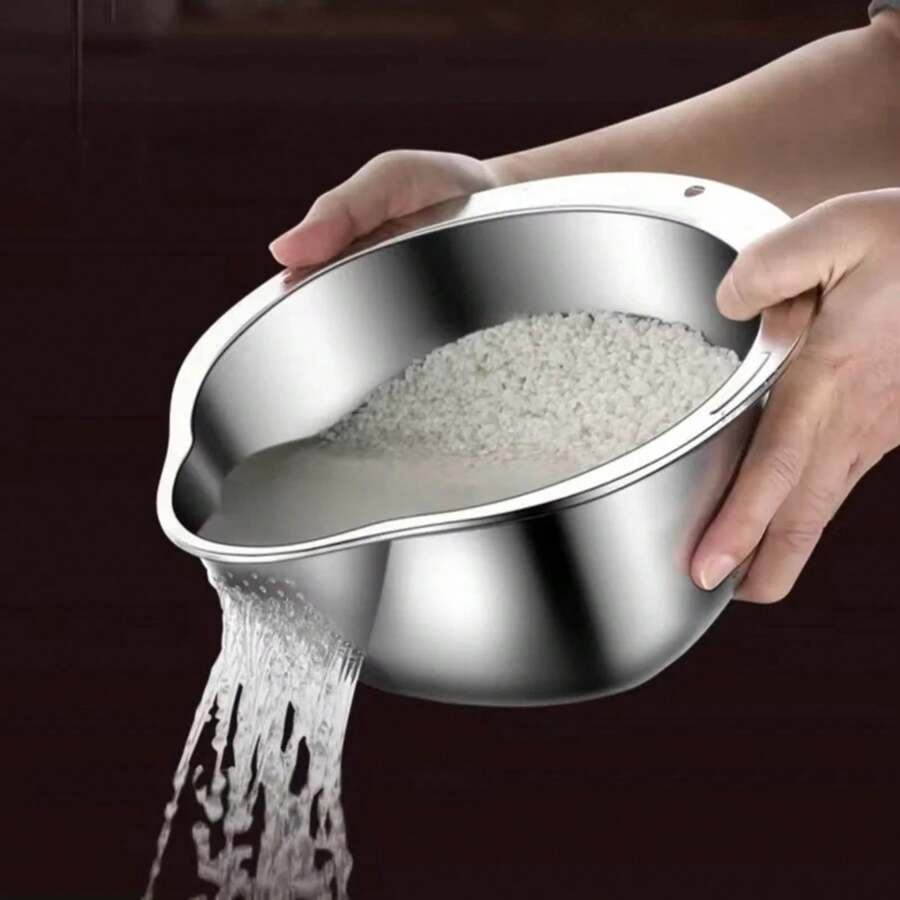 Cuenco colador para lavadora de arroz, cuenco de lavado de arroz de acero inoxidable, colador de tamiz de arroz, colador de frutas y verduras, herramientas de cocina - Pago - Ver 1