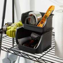 2.3qt Open Front Stackable Storage Bin Portable Black Utility Basket, Universal Storage, 4 Height - 1 - View 3