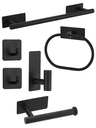 6-delat set med operforerade handdukshängare, handduksring, näsdukshållare, krokset för rock och hatt, väggmonterad krok