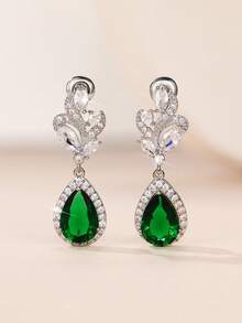 1 Pair Fashion Cubic Zirconia Drop Earrings For Women For Wedding Anniversary Engagement Party Jewelry Valentine's Day Gift Valentines - 1# - View 3