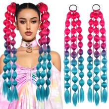 女士 Yaki 直泡泡马尾接发 - 2 件/1 件，24 英寸轻质接发带扎带，渐变色合成马尾适合所有年龄段、狂欢和节日发饰 - 彩色 - 查看 20