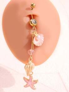 1pc Fashion Casual Elegant Sexy Beach Resort Ocean Style Shell, Starfish, Conch Pink Belly Button Rings Body Jewelry For Women, Suitable For Beach/Holiday - Multicolor - View 2