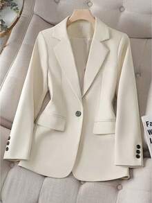 Women's Solid Color Lapel Long Sleeve Single Button Casual Commuter Suit Jacket, Autumn And Winter (With Lining) - Apricot - View 1
