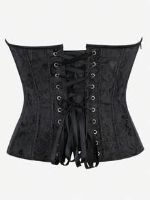 Overbust Corset Top Bustier, Striped With Cups, Strapless Women's Bodysuit, Slimming Shapewear, Suitable For Costume Parties, Halloween, Black - màu đen - Xem 5
