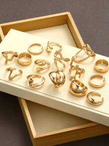 15pcs/Set Exaggerated Sexy Luxury CCB Material Wide Ring Set For Women, Fashionable Jewelry For Daily, Party, Wedding, Gift For Girlfriend/Friend