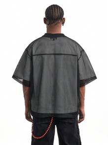 1 pezzo Maglione oversize in tessuto a rete alta qualità, con stampa di lettere e numeri, design unisex, stile urban