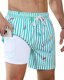 Mens Swim Trunks With Compression Lined Short Bathing Suits For Men 5 Inch Inseam Liner Men's Swimming Trunk - Green - View 1