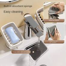 Suction Cup Soap Dish, Rotating Soap Holder With Draining Function, Includes Cleaning Sponge, Keeps Vanity Top Clean, Suitable For Bathroom, Sink, Kitchen Back To School