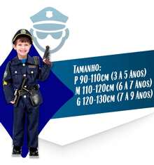Fantasia de Policial Infantil Criança Conjunto 8 Peças Uniforme Cosplay Até 10 anos. - Azul - Visão 11