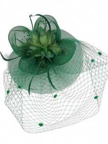 1顶绿色小圆帽，20、50年代风格，茶会头饰，带面纱，适合女孩和女士佩戴。 - 綠色 - 查看 2