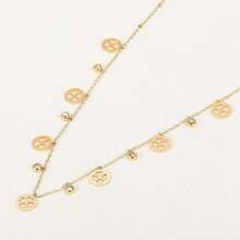 New Fashionable Stainless Steel Women Necklace, Hollow Four-Leaf Clover Design, Heart Pendant With Tassel, Unique Fashion Choker Necklace