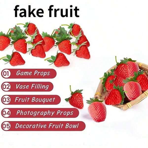 10pcs/Pack Strawberry Decoration Ornaments, Suitable For Photography Props, Home Decor, Fake Fruit Props Accessories, Festival Decoration