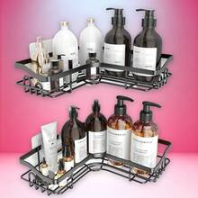 3 Pack Corner Shower Caddy Adhesive Organizer Pink  Adhesive Shower Organizer For Bathroom Storage, Rustproof Stainless Steel Shower Shelves, No Drilling, Space-Saving Shower Rack Shelf For Inside Shower, Pink - L-shaped Black of 2 - 查看 1