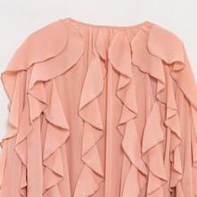 HH 2025 春季女款优雅V领衬衫单排扣女式长袖层叠装饰纯色衬衫 - 藕粉色 - 查看 11