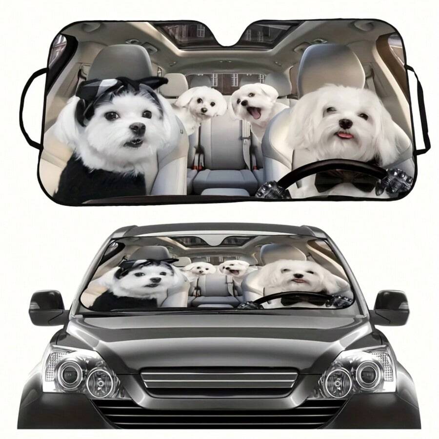 Premium Car Windshield Sun Shade - Instant Sun Protector For Dashboard, Car Sun Shade For Windshield - Foldable UV Protection Sunshade For Cars, Universal Fit - Dog a - View 1