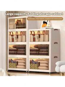 5layer Foldable Storage Cabinet, Plastic Sundries Organizer With Doors & Wheels, Stackable Large Capacity Home Organization For Bedroom, Living Room, Kitchen, Easy Assembly & Space-Saving Design