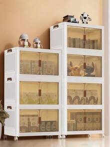 Thùng nhựa lưu trữ 4 lớp, hộp lưu trữ có thể xếp chồng lên nhau có nắp, hộp lưu trữ gấp có bánh xe có khóa cho phòng ngủ, phòng khách, phòng học, văn phòng, trang trí nhà cửa, lưu trữ tiệc tùng, lưu trữ Giáng sinh, lưu trữ năm mới - trắng - Xem 6