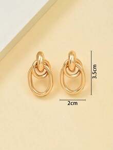 1pair Fashionable Gold Tone Metal Multi-Turn Knotted Design Stud Earrings For Women, Double Hoop Studs, Statement Dangling Earrings, Unique Earrings. (The Color Of The Product May Vary Slightly Under Different Displays/Lighting Conditions) - 黃金2 - 查看 6