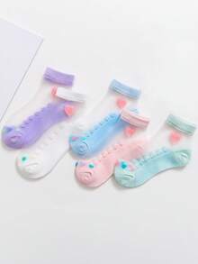 5 Pairs Simple Heart Pattern Lace Trim Kids Socks - Multicolor - View 10