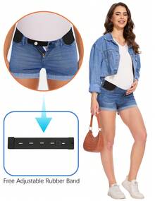 Fitglam Women's Maternity Jean Shorts Under Belly Maternity Lounge Denim Shorts Pregnancy Comfy Clothes With Elastic Panel - 深藍色 - 查看 5