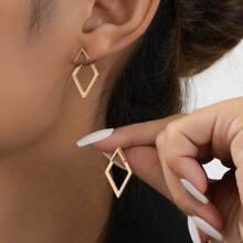 Minimally Geometric Two-Way Style Earrings - A Versatile Gold-Plated Fashion Accessory For Daily Wear, Without Gemstone Inlay