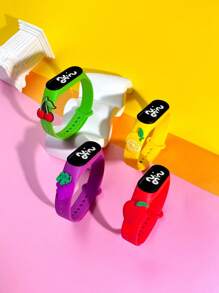 4 piezas Reloj electrónico infantil con combinación de frutas, moda personalizada, regalo para amigos, reloj deportivo con pantalla digital para estudiantes