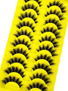 10 Pairs Fluffy 3D Multi-Layer DD Curl Dramatic Russian False Eyelashes Thick & Voluminous Whole Lash Strip Transparent Band - Fluffy Lashes - View 3