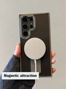 Luxury Magnetic Wireless Charging Case With Stand, Matte Finish, Compatible With Samsung S23/S24/S25 Ultra Plus, 16/17/17 Pro/17 Pro Max/17 Air, Shock-Absorbing Soft Bumper Metal Camera Protective Cover - Grey - View 2