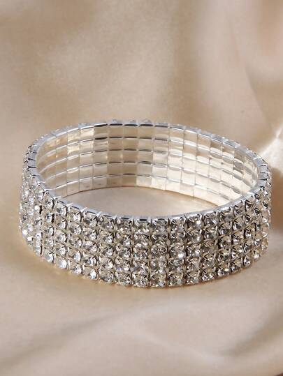 1 pieza Brazalete elástico con decoración de rhinestone de estilo minimalista y de moda, accesorio de joyería para mujeres, adecuado para bodas y fiestas de noche