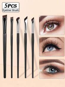 5pcs Precision Eye Makeup Brushes Including Scythe Shaped Eyeliner Brush, Angled Eyeliner Brush, And Eyebrow Brush Professional Eyeliner Brush, Long Handle Reversible Cosmetic Brush Makeup Tools For Sensitive, Delicate, Dry Skin For Easy And Beautiful Eye Makeup,Brush Set,Makeup Brush Kit,Make Up Brush Set,Make Up Set Complete,Makeup Brush Set,Complete Makeup Kit,Brush Kit,Brushes Makeup Set,Makeup Gift Set