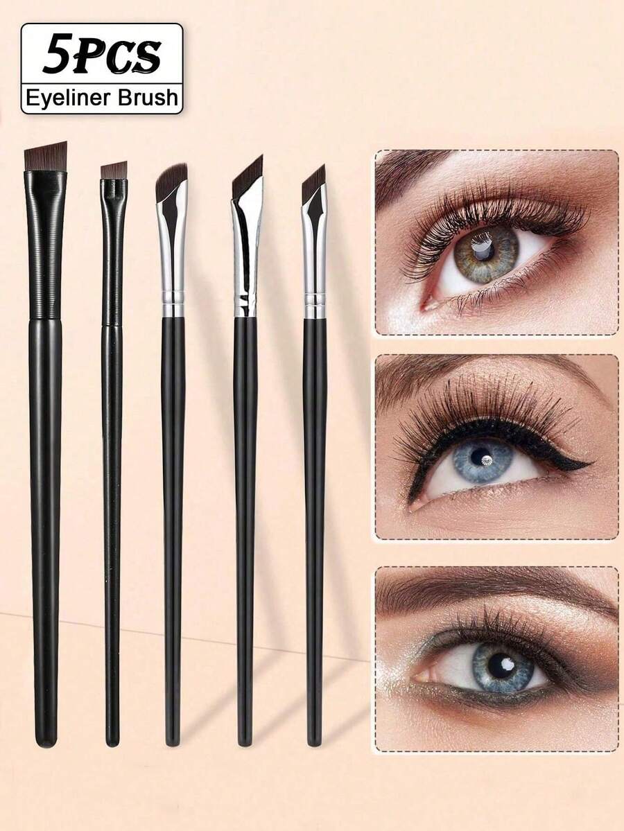 5pcs Precision Eye Makeup Brushes Including Scythe Shaped Eyeliner Brush, Angled Eyeliner Brush, And Eyebrow Brush Professional Eyeliner Brush, Long Handle Reversible Cosmetic Brush Makeup Tools For Sensitive, Delicate, Dry Skin For Easy And Beautiful Eye Makeup,Brush Set,Makeup Brush Kit,Make Up Brush Set,Make Up Set Complete,Makeup Brush Set,Complete Makeup Kit,Brush Kit,Brushes Makeup Set,Makeup Gift Set