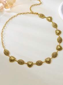 1 pièce Chaîne de taille métallique rétro, ceinture de taille ovale en forme de cœur dorée, accessoire de bijoux de corps pour femmes